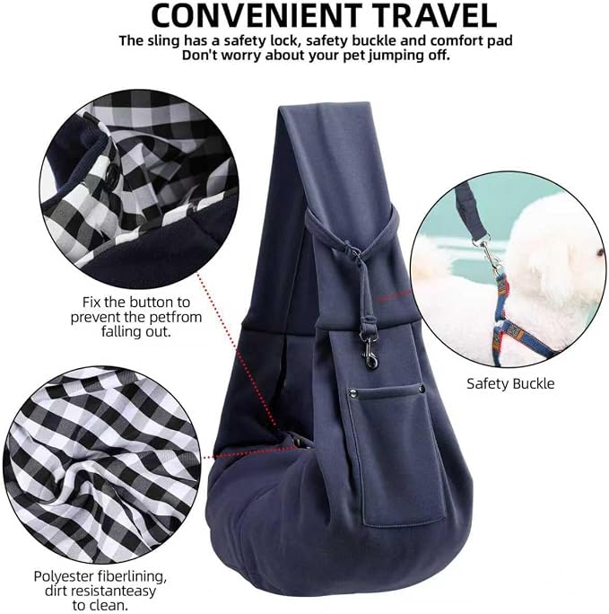 ARZQUT Dog and Cats Carrier Sling, Small Pet Carrier with Storage Pocket | Reversible Puppy Sling Carrier, Safety Buckle, Storage bag, Machine Washable for Travel, Outdoor Activitie, Hand-Free - Image 4