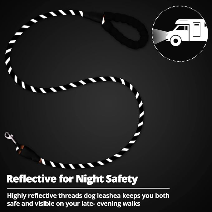 Rope Dog Leash 6 FT: Heavy Duty Leashes with Swivel Lockable Hook Reflective Threads Bungee and Padded Handle - Dog Lead for Large Small Medium Dogs Outside Walking Hiking Black - Image 7