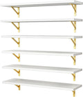 YGEOMER 23.6in Floating Shelves for Wall Home Decor, Wood, White, Set of 6 | Rustic wood shelves with metal brackets. Space-saving for books & decor. Works in bathroom, kitchen, living room & bedroom. by YGEOMER