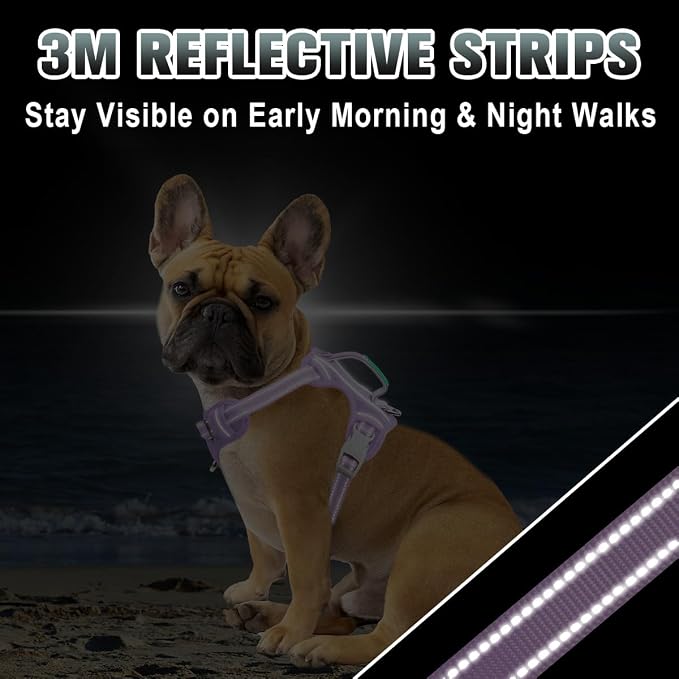 BARKBAY No Pull Dog Harness Large Reflective Dog Harness with Front Clip and Easy Control Handle for Walking Training Running with ID tag Pocket(Violet Purple,S) - Image 7