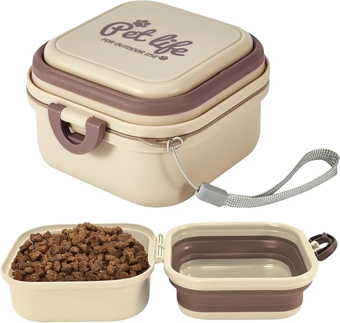Collapsible Dog Bowls, Travel Food and Water Double Bowl for Cats & Dogs, 2-in-1 Portable BPA-Free Feeding Solution, Perfect for Traveling, Camping & Walking (L/ 100oz) by ROPFEE