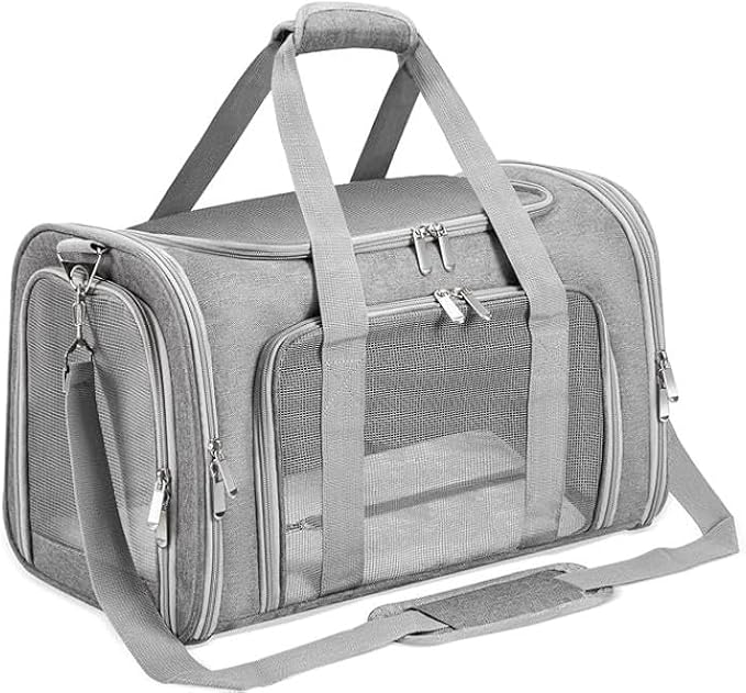 Soft-Sided Pet Carrier for Cats and Dogs, Collapsible Travel Bag with Shoulder Strap, Removable Mat, Mesh Windows, 20x13x13 Inch,Gray by Unknown
