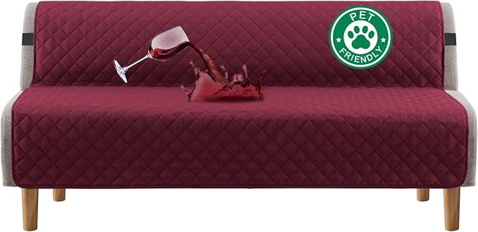 Turquoize 100% Waterproof Futon Cover Futon Slipcover Washable Armless Sofa Bed Slipcover Protector Seat Width Up to 70" with Adjustable Elastic Strap Anti-Slip for Dogs, Burgundy by Turquoize