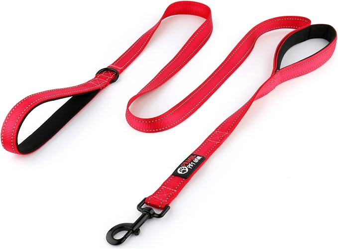 Dog Leash 6ft Long,Traffic Padded Two Handle,Heavy Duty,Reflective Double Handles Lead for Control Safety Training,Leashes for Large Dogs or Medium Dogs,Dual Handles Leads(Red) by PrimalPetGear