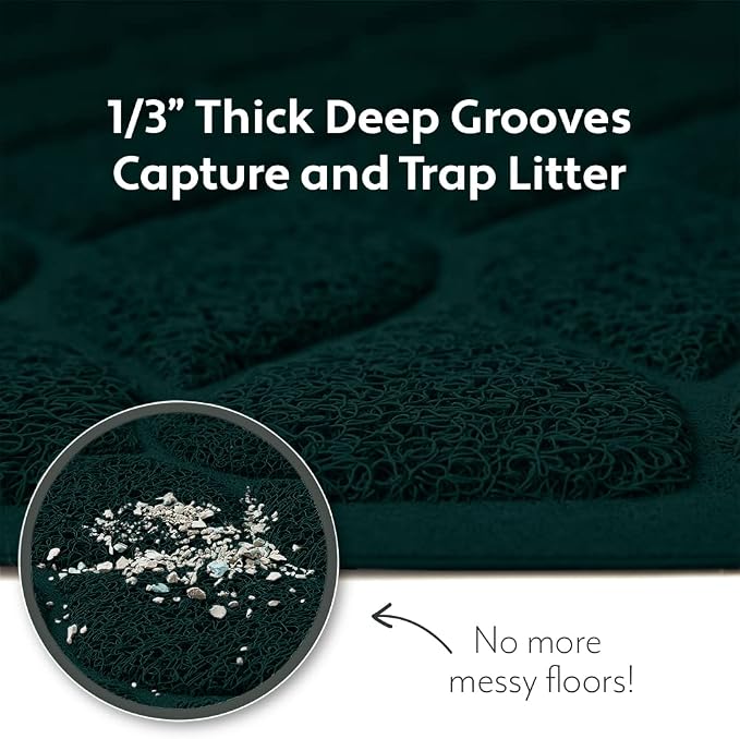 MIGHTY MONKEY Waterproof BPA Free Cat Litter Box Trapping Mat, Easy Clean Floors, Textured Backing, Soft on Sensitive Kitty Paws, Cats Accessories, Less Waste, Stays in Place, 35x23, Hunter Green - Image 2