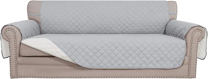 Easy-Going Reversible Oversized Couch Cover for 3 Cushion Couch Sofa Cover for Dogs Water Resistant Furniture Protector Cover with Foam Sticks for Pet (Oversized Sofa, Light Gray/Ivory) | X-Large Sofa, Washable Slipcover For Dogs, Water Resistant Mat, ... by Easy-Going