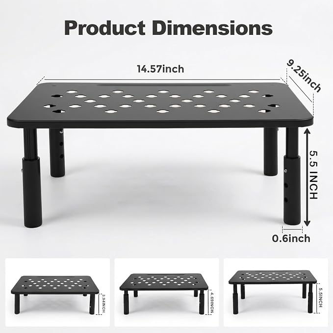 Raised Automatic Cat Feeder Stand for Double Bowl Feeders, Carbon Steel 14.57 x 9.25 in, 3 Adjustable Heights 3.94-5.5 in, Non-Slip, Fits Feeders & Water Dispensers, No-Drill (Black) - Image 4