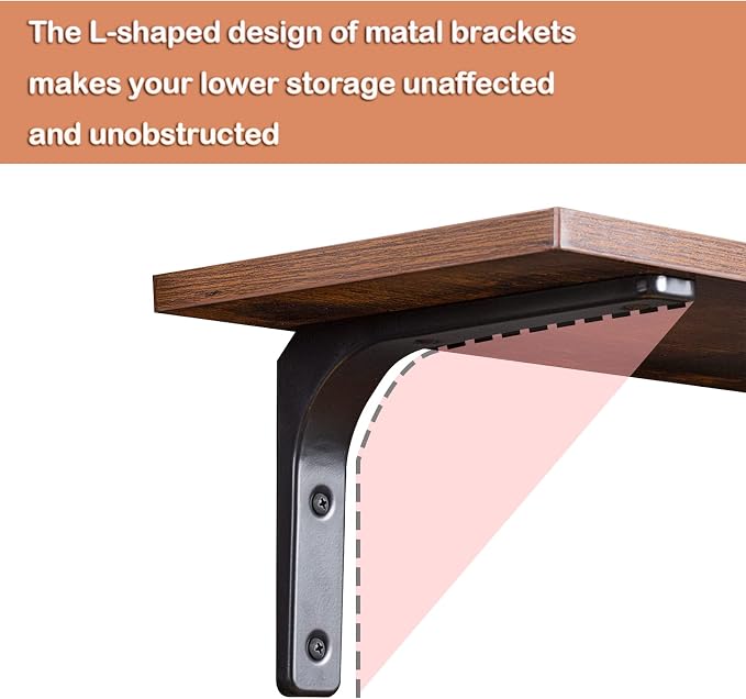 Long Wall Shelves, 39.4Inch Wooden Wall Mounted Shelves, Set of 4 | Large Floating Book Shelf, Metal Brackets, Easy Assembly, Max Load 33lbs, Wall Storage Ledges, Bedroom/Bathroom, Rustic Brown - Image 9