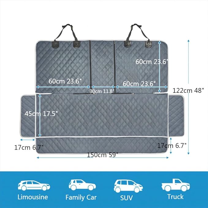 ANOSOSPECIAL Grey Dog Car Seat Cover for Back Seat X-Large,Non-Stick Fur,Pet-Friendly and Waterproof - Universal Fit Interior Protector for Auto, Van, SUV - Ideal for Kids and Pets (X-Large) - Image 2