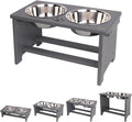 HTB Elevated Dog Bowl Stand with 2 Stainless Steel Bowls-10 H Large Grey | Raised Dog Bowl Stand, 10"tall, 48 Oz Bowls, for Large Sized Dogs, Pet-safe, Solid Bamboo by HTB