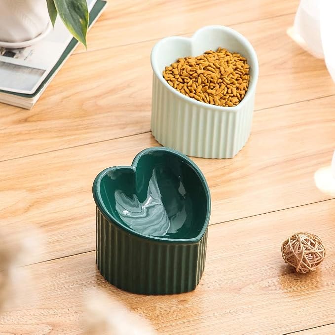 Green Ceramic Raised Cat Bowls, Tilted Elevated Food or Water Bowls, Stress Free, Backflow Prevention, Dishwasher and Microwave Safe, Lead & Cadmium Free - Image 6