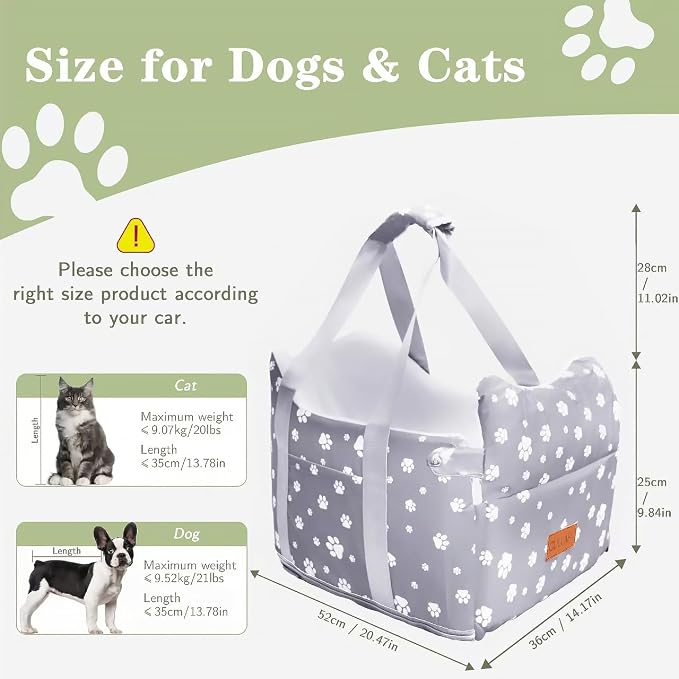 Dog Car Seat for SUV Truck Center Console Dog Seat | Memory Foam Pet Booster Seat for Medium Dogs Up to 21 lbs & Storage Pockets - Washable Cover (Large Grey) - Image 4