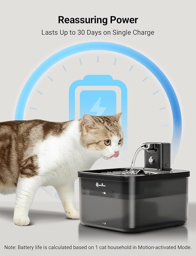 DownyPaws Cat Water Fountain Cordless, Pet Fountain, 84oz/2.5L, Black | Wireless Cat Drinking Water Fountains for Cats Indoor, Fursink , Battery Operated, Motion Sensor, Ultra Quiet Pump, BPA-Free - Image 4