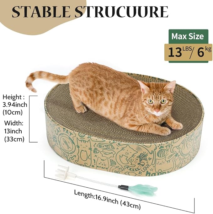 Cat Scratcher Cardboard, 2in1 Oval Cat Scratcher Bed for Indoor Cats Cat, Scratch Pad Bowl with Scratching Toy, Cozy Oval Cat Scratch Bed Furniture for Kittens & Medium Size Cats(Green) - Image 5