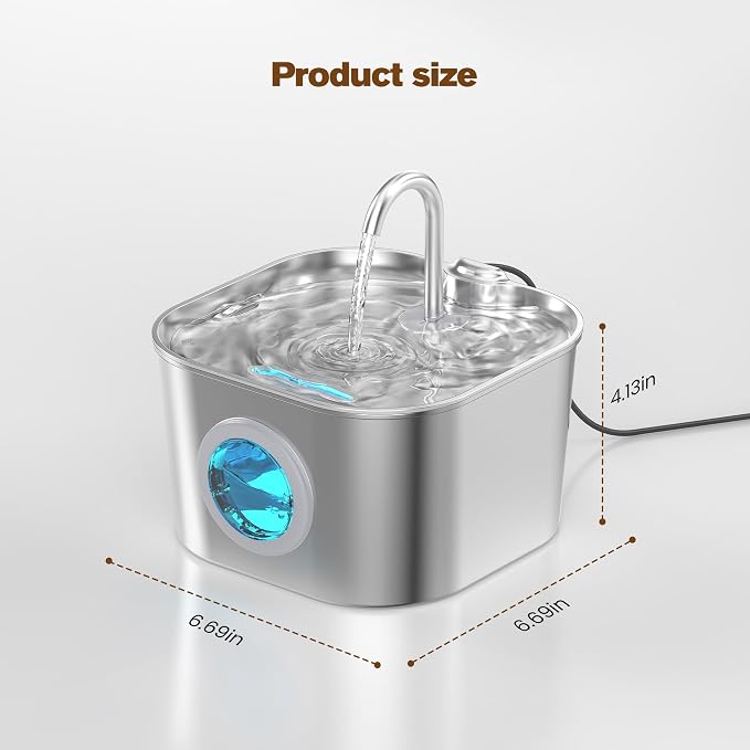 Cat Water Fountain Stainless Steel: Pet Fountains with 10 Filters + 10 Sponges 2.2L Cats Automatic Waterer Bowls for Drinking Small Dog Water Dispenser Indoor HOOISE Metal Kitty Watering Silent - Image 8