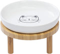 Lusifaco Shallow Wide Elevated Cat Bowls Whisker Fatigue (White,Set of 1) | 5.9 Inch 2 Height Raised Ceramic Cat Dishes with Bamboo Stand, Flat Pet Water Food Plates Feeding Station for Indoor Kitten by MakesMealsMoreEnjoyable