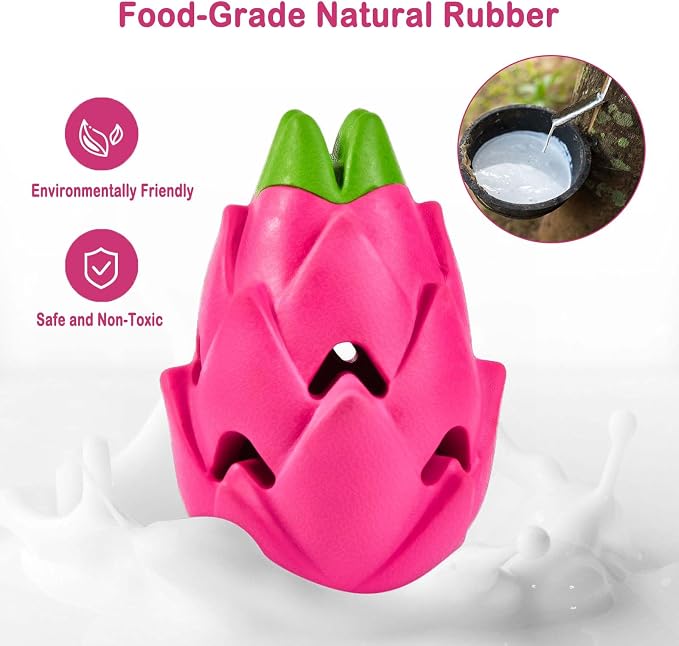 AUSCAT Dog Treat Dispensing Toys, Dispensing Puzzle Dog Toy, Rubber Dog Treat Dispenser, Interactive Stimulation Dog Food Toys, Pitaya Shape - Image 4
