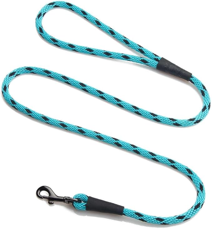 Mendota Pet Snap Leash - British-Style Braided Dog Lead, Made in The USA - Black Ice Turquoise, 3/8 in x 4 ft - for Small/Medium Breeds by MendotaPet