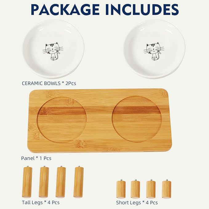 DoogCat Raised Cat Bowls, Bamboo Stand with 2 Ceramic Bowls | Adjustable Height, Whisker-Friendly Design, Food & Water Set, Stable Construction, Easy to Clean - Image 7