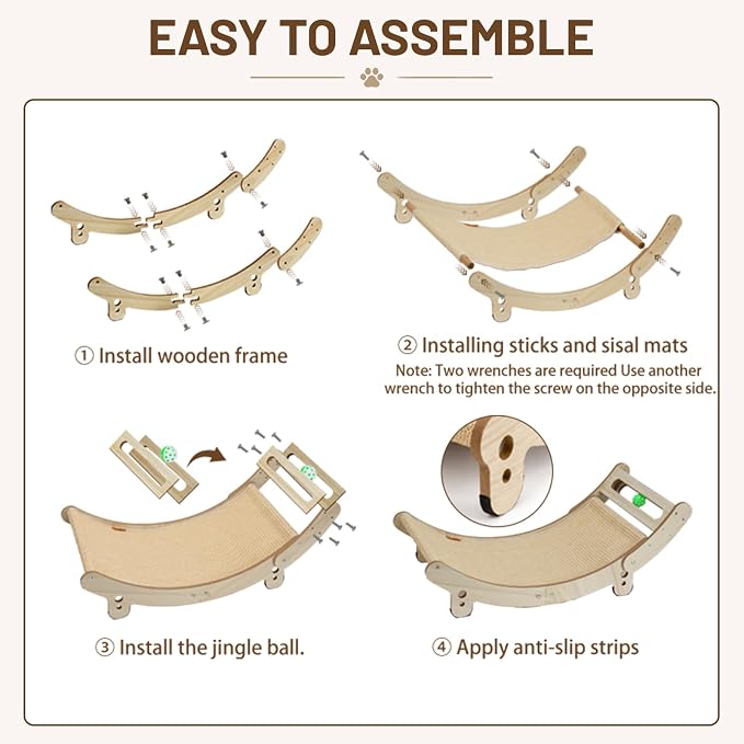 31.5" Sisal Cat Scratcher Bed with Bell Balls Wooden Cat Furniture(XXL) | Cat Scratching Post for Indoor Cats Hammock.Natural Sisal Cat Scratch.Anti Slip and Stable Without Shaking.Easy to install - Image 7