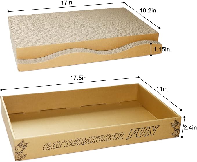 Cat Scratcher Pad Cardboard Scratch Box for Indoor Cats and Kittens | 2PCS in 1 Corrugated Scratching Board Reversible Durable with Catnip - Image 3
