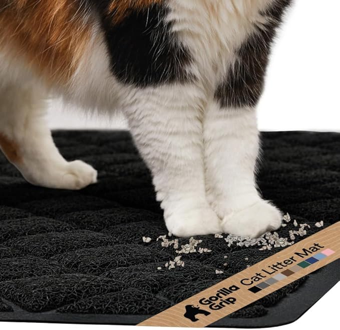 GORILLA GRIP Cat Litter Box Mat, Cushioned Coil Mesh Litter Trapping Mats, Scatter Control Supplies for Less Mess, Phthalate Free, Ultra Deep Catch Grooves, Rinse or Vacuum to Clean, 17x11 Black by Unknown