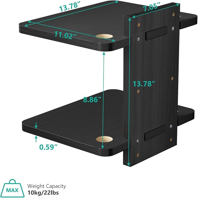 WALI Floating TV Shelf, 2 Tier Projector Shelf for DVD Players, Routers, Game Consoles, Cable Boxes, Living Room Decor Accessories, Wall Mount Shelves Holds Up to 22lbs (CS202NB), 2-Shelf, Black - Image 2