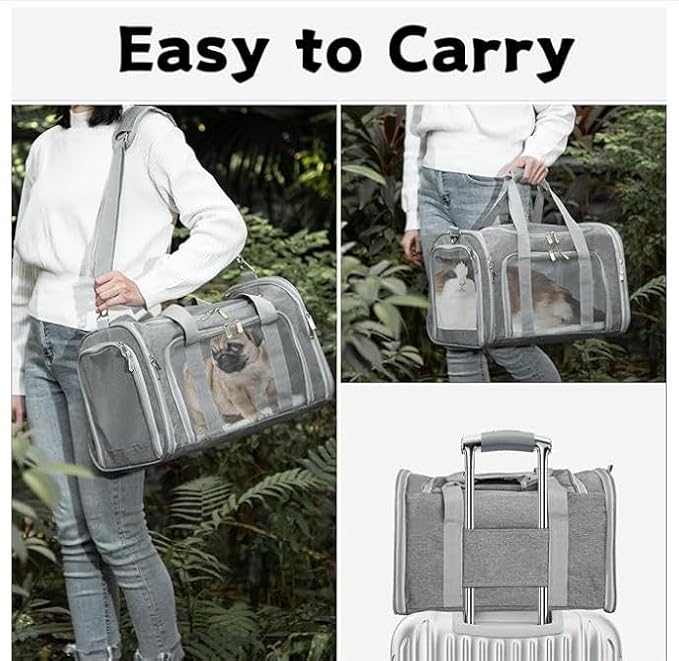 Soft-Sided Pet Carrier for Cats and Dogs, Collapsible Travel Bag with Shoulder Strap, Removable Mat, Mesh Windows, 20x13x13 Inch,Gray - Image 6