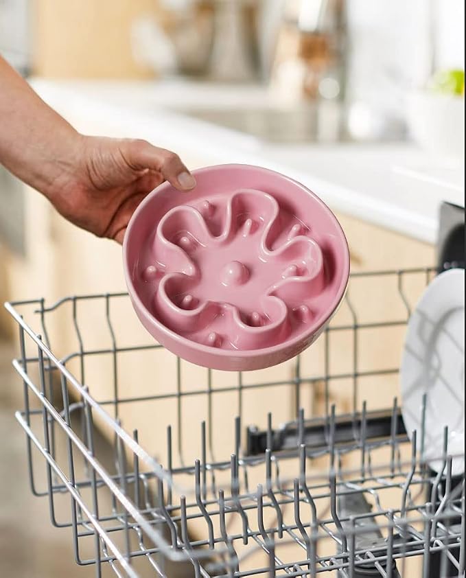 LE TAUCI Slow Feeder Dog Bowls Ceramic, 1.5 Cups Dog Food Bowl, Puppy Slow Feeder Dish for Fast Eaters,Pink Bloom - Image 8