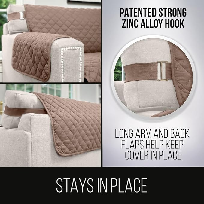 Sofa Shield® Couch Sectional Corner Slip Cover with Strap, Latte Linen | Reversible Furniture Protector, Stain and Tear Resistant Cushion Cover, Machine Washable Slipcover for Pets, Cats 70 inch - Image 4