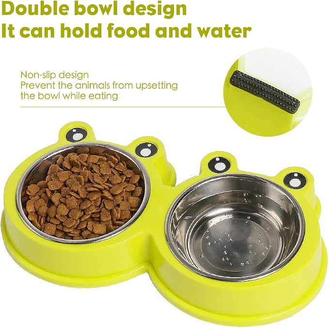 Stainless Steel Dog Cat Food and Water Bowls, Non-Slip Double Pet Feeder | Whisker Friendly Shallow Design, Dishwasher Safe, Cute Design, Easy to Clean, for Indoor Cats, Kittens, Small Dogs & Rabbits - Image 5