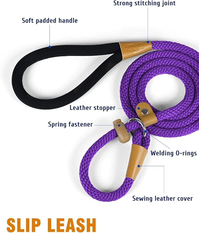 Dog Leash Slip Lead Braided Rope Pet Training Loop Leashes 5ft 6ft 8ft | Lynxking Strong Heavy Duty 1/2" 3/8", Durable Padded Handle No Pull Basic Training Nylon Lead,Small Medium Large Dogs Puppy - Image 6