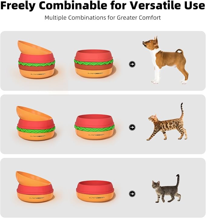 5-in-1 Dog Bowls Set, 6.1 inch Cute Colorful Hamburger-Shaped Dog Food Bowl Stackable for Easy Storage and Travel, Cat Bowls for Food and Water, Pet Bowls Suitable for Small and Medium Dogs (Orange - Image 6
