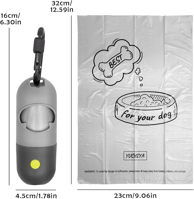 Dog Poop Bags Holder with LED Flashlight|Pet Waste Bags Dispenser for Leash|Doggie Potty Bags Container with Leak-proof Pet Trash Bags and Accessories (2 Holders 30 Bags, Grey and Black) - Image 6