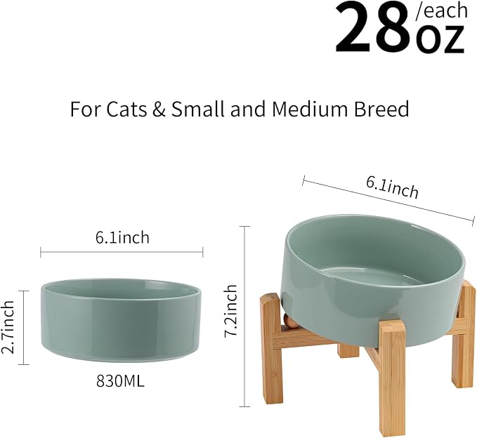 Elevated/Raised 15°Tilted Anti Slip Ceramic Dog Bowl for Small/Medium Breeds,Slanted Bulldog Big Face Pet Food Water Feeding Dish with Stand for Cats and Dogs (3.6 Cups/28 OZ) Light Green - Image 2