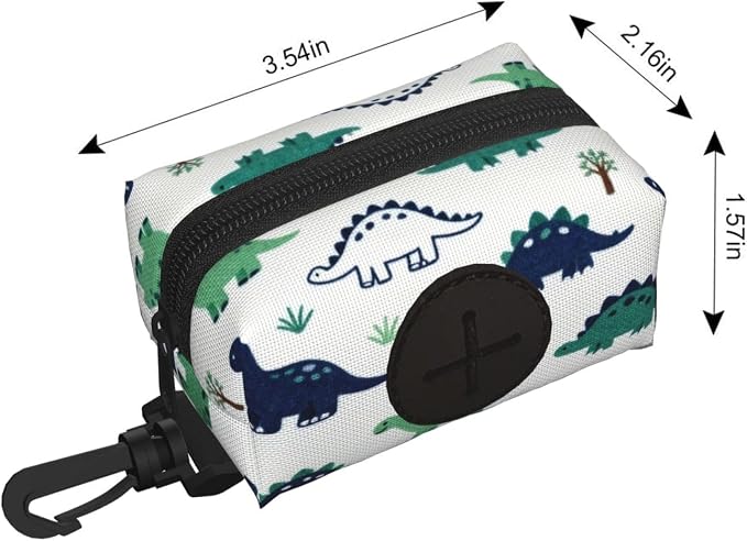Dog Poop Bag Holder for Leashes - Lightweight Pet Waste Bags Dispenser Doggy Zippered Pouch for Puppy Walking Accessories(Dinosaurs) - Image 3