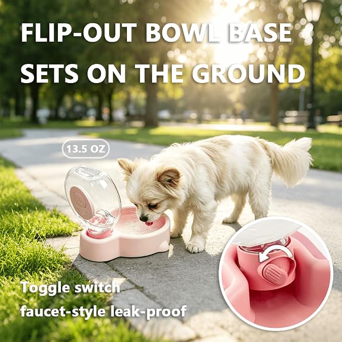 2-in-1 Crossbody Portable Dog Water Bottle with Foldable Bowl Base, 13.5oz, Adjustable Water Flow, Ideal for Small & Medium Dogs on Daily Walks and Pet Trips （Yellow） - Image 3