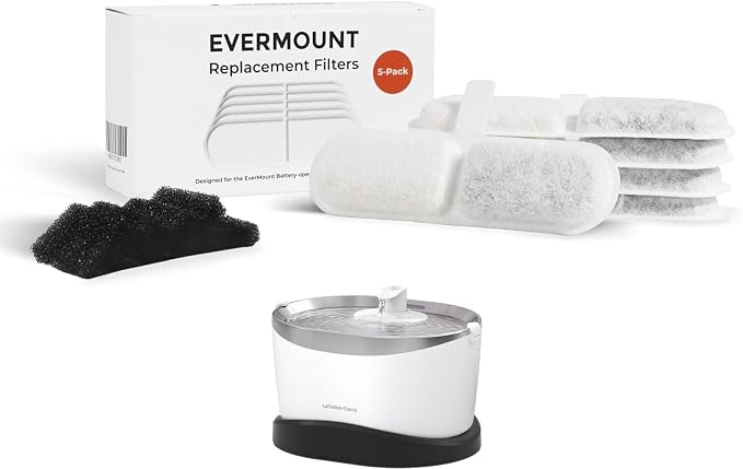 Whiskertons Replacement Filters for EverMount Wireless Cat Water Fountain WWF001, 3 Months Set of Cat Fountain Filter Replacements, White, 5 Count by Whiskertons