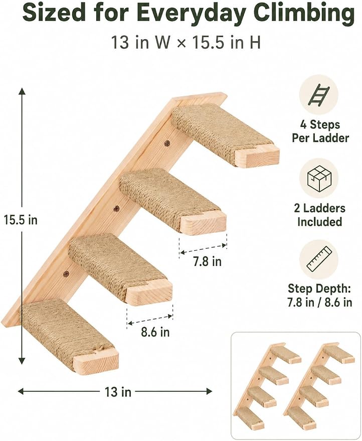 Cat Wall Shelves Stairs Cat Wall Furniture Mounted, 2PCS Shelves & 2PCS 4 Steps Climbing Shelf Scratching Perches for Sleeping, Playing, Climbing - Image 7