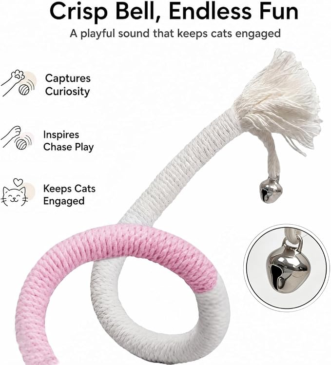 4-Pack Cat Toys for Indoor Cats, Woven Cotton Rope Toys with Bells | Colorful Cotton Rope Cat Chew Toys for Indoor Cats & Kittens, Ideal for Teething, Chewing, Interactive Play & Boredom Relief - Image 4