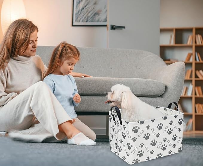 Rectangular Dog Basket,Dog Toy Bin,Dog Storage Basket Organizer.Waterproof PE Coating Puppy Storage Bin with Handles.Dog room decor,Dog Toys,Books,Kid's Gifts basket. (Dog Paw) - Image 5