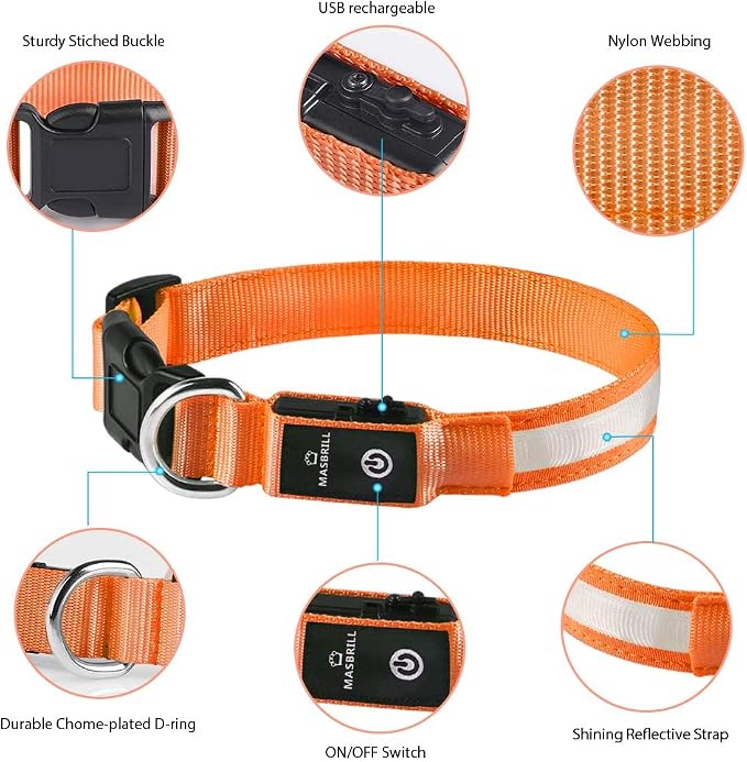 MASBRILL LED Dog Collar-Light Up Dog Collars Rechargeable Waterproof Lighted Dog Collar Night Walking Glow Collar for Small Medium Large Dogs - Image 4
