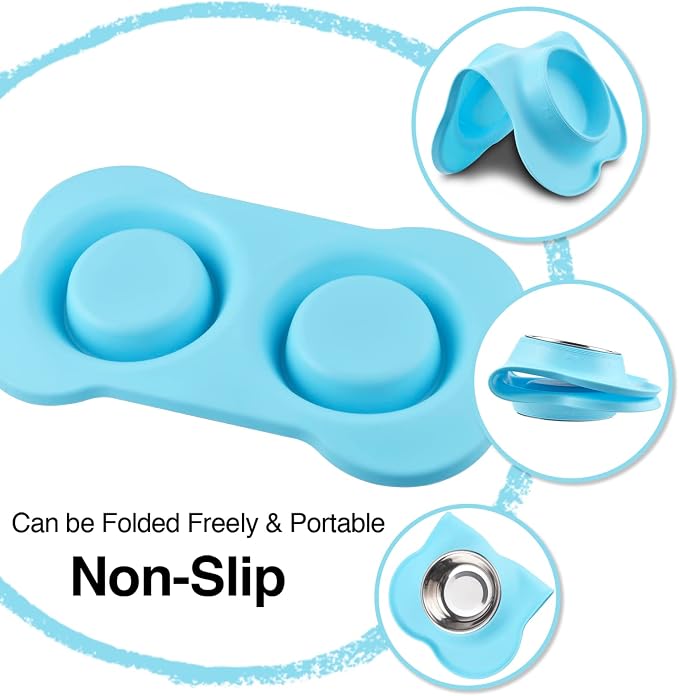 Dog Bowls 2 Stainless Steel Bowl for Pet Water and Food Feeder with Non Spill Skid Resistant Silicone Mat for Pets Puppy Small Medium Cats Dogs - Image 2