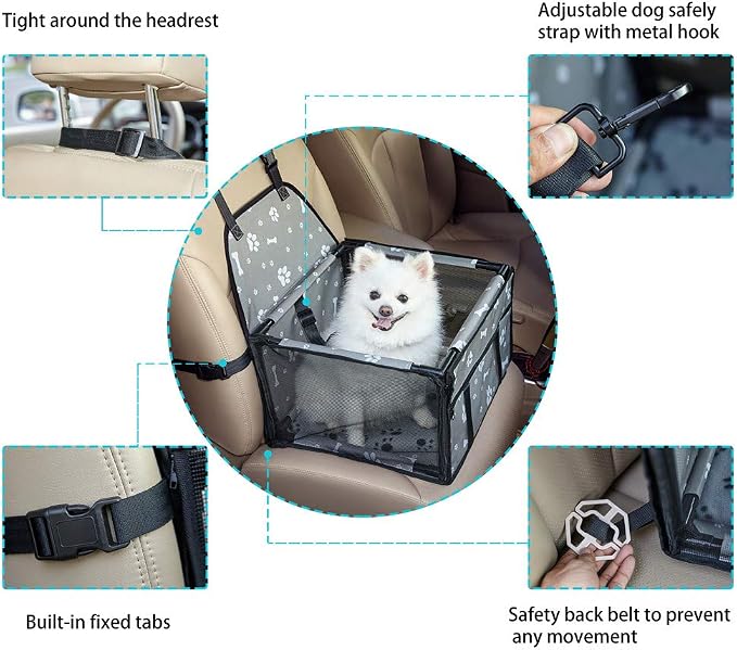 GENORTH Dog Car Seats for Small and Medium Dogs,Portable Puppy/Pet Car Booster Seat with Clip-On Leash and Mesh Window for Pet Up to 20 lbs - Image 6