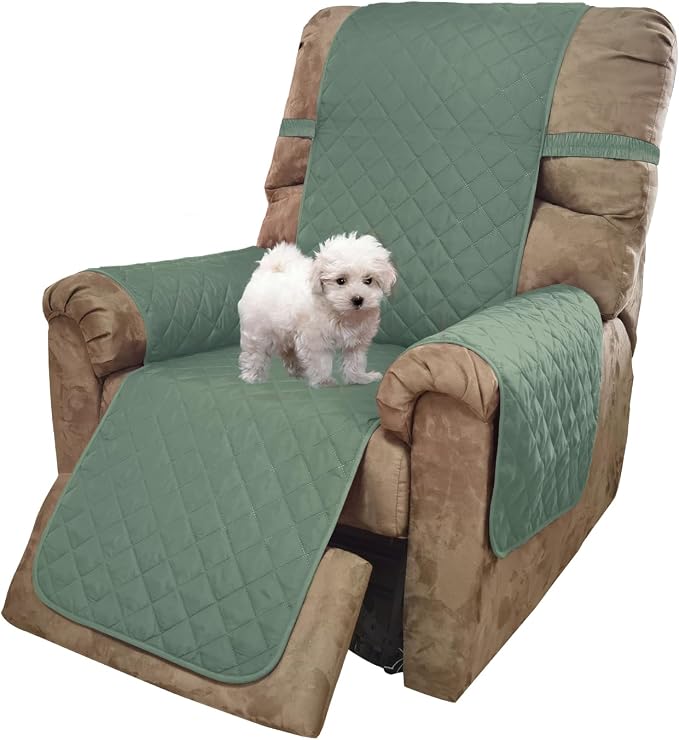 U-NICE HOME Reversible Recliner Chair Covers, Greyish Green/Taupe | 28''Recliner Cover for dogs Washable, Pet Friendly, Elastic Straps, Water Repellent, Diamond Quilted by U-NICEHOME