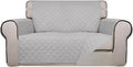 PureFit Reversible Quilted Couch Covers for Dogs Loveseat Sofa Cover 46.5” | Light Gray/Light Gray, Water Resistant Couch Protector, Washable Pet Couch Cover with Non Slip and Elastic Straps For Kids by PureFit