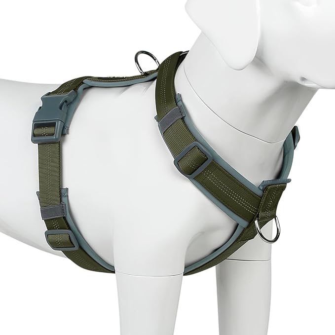 Plutus Pet No Pull Dog Harness, Adjustable Nylon Harness with Soft Padding | Reflective with Front Clip, Heavy Duty for Training and Walking, for Small Medium Large Dogs, Ranger Green, L by PLUTUSPET