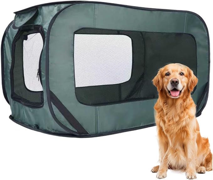 36 Inch Foldable Dog Kennel for Large Dogs, Portable Waterproof Pop-Up Pet Crate, Indoor Outdoor Travel Car Seat Kennel (Green) by Unknown
