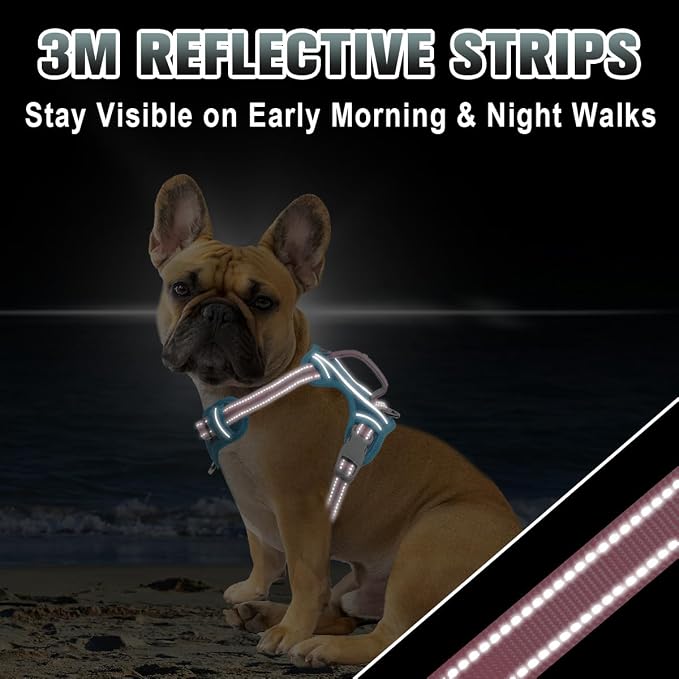 BARKBAY No Pull Dog Harness Large Reflective Dog Harness with Front Clip and Easy Control Handle for Walking Training Running with ID tag Pocket(Baby Blue & Baby Pink,S) - Image 7