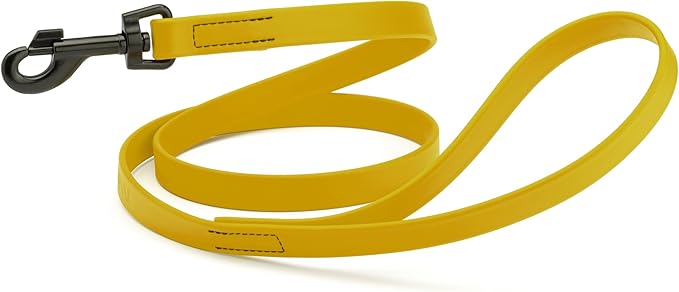 Dogline Biothane Waterproof Dog Leash Strong Coated Nylon Webbing with Black Hardware Odor-Proof Easy to Clean High Performance for Small or Large Dogs Made in USA 4 or 6 ft Lead, Treasure Gold by Dogline